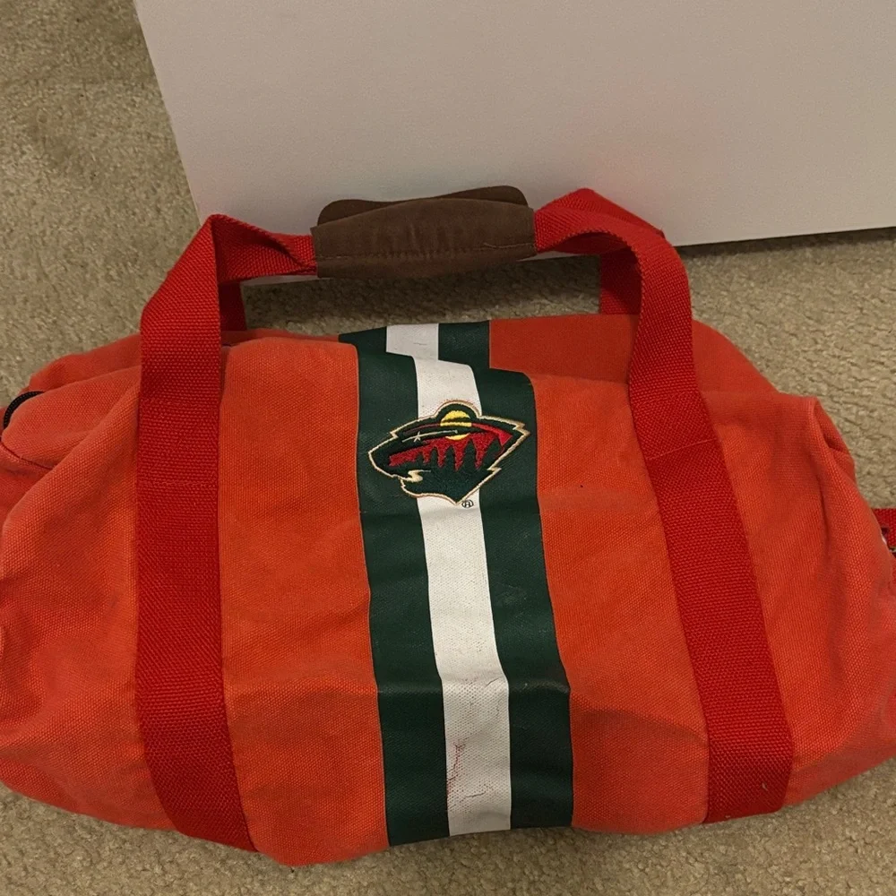 Nostalgic Minnesota Wild Hockey Duffel Bag with Red Straps Sports Fan